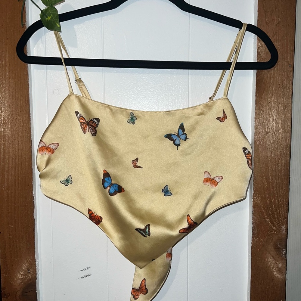 Yellow butterfly crop top Forever 21